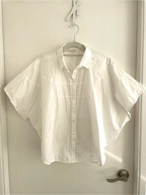 White Poplin Cotton Button-Front Shirt